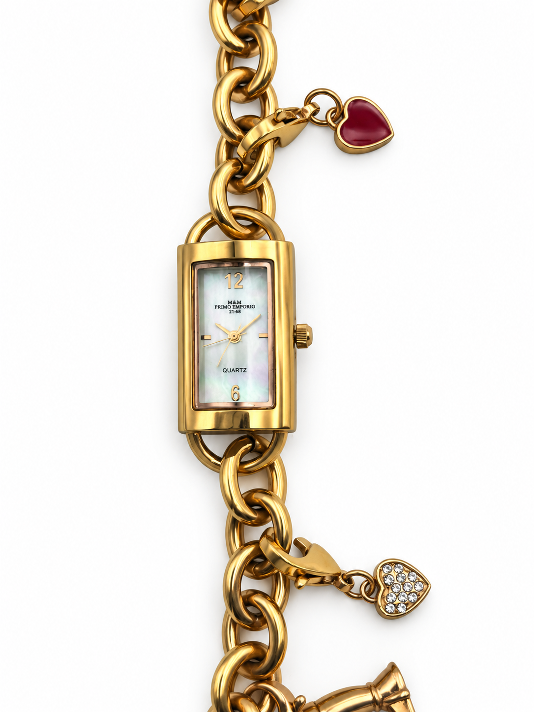 Orologio M&M Primo Emporio dorato con cassa rettangolare e charm a cuore