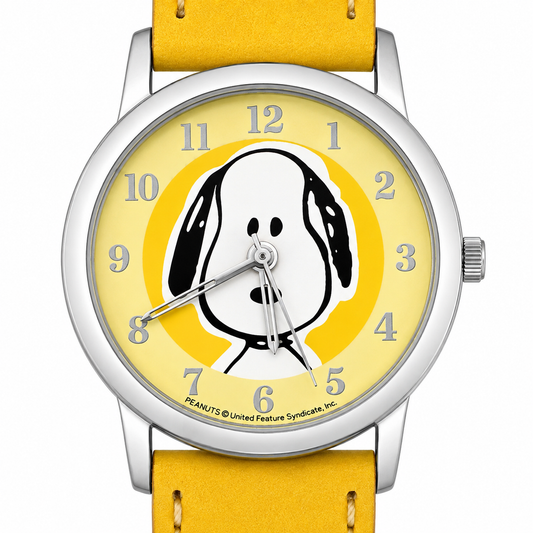 Peanuts Snoopy Orologio – Face Edition Quadrante Giallo Cinturino Pelle