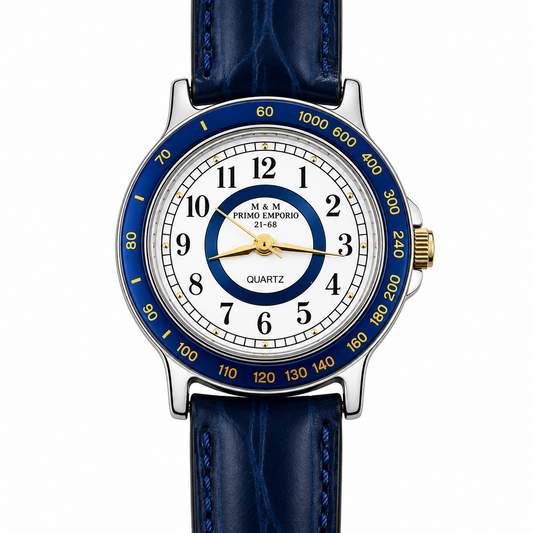 M&M Primo Emporio 21-68 – Orologio Quartz Lunetta Blu Tachimetrica Cinturino Pelle Blu