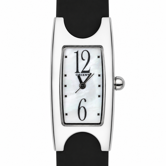 Orologio Orient Lady Bangle - Cassa Avvolgente Silver con Quadrante Madreperla e Cinturino Nero