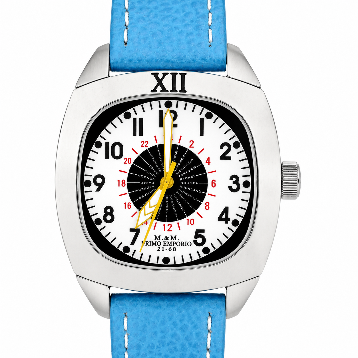 Orologio M&M Primo Emporio 21-68 World Time - Fuso Orario Mondiale e Cinturino Azzurro
