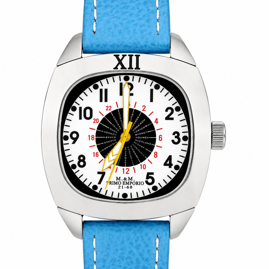Orologio M&M Primo Emporio 21-68 World Time - Fuso Orario Mondiale e Cinturino Azzurro