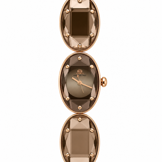 Jennifer Lopez Orologio Donna Ovale Cristallo Fumé Oro Rosa Bracciale Gemma