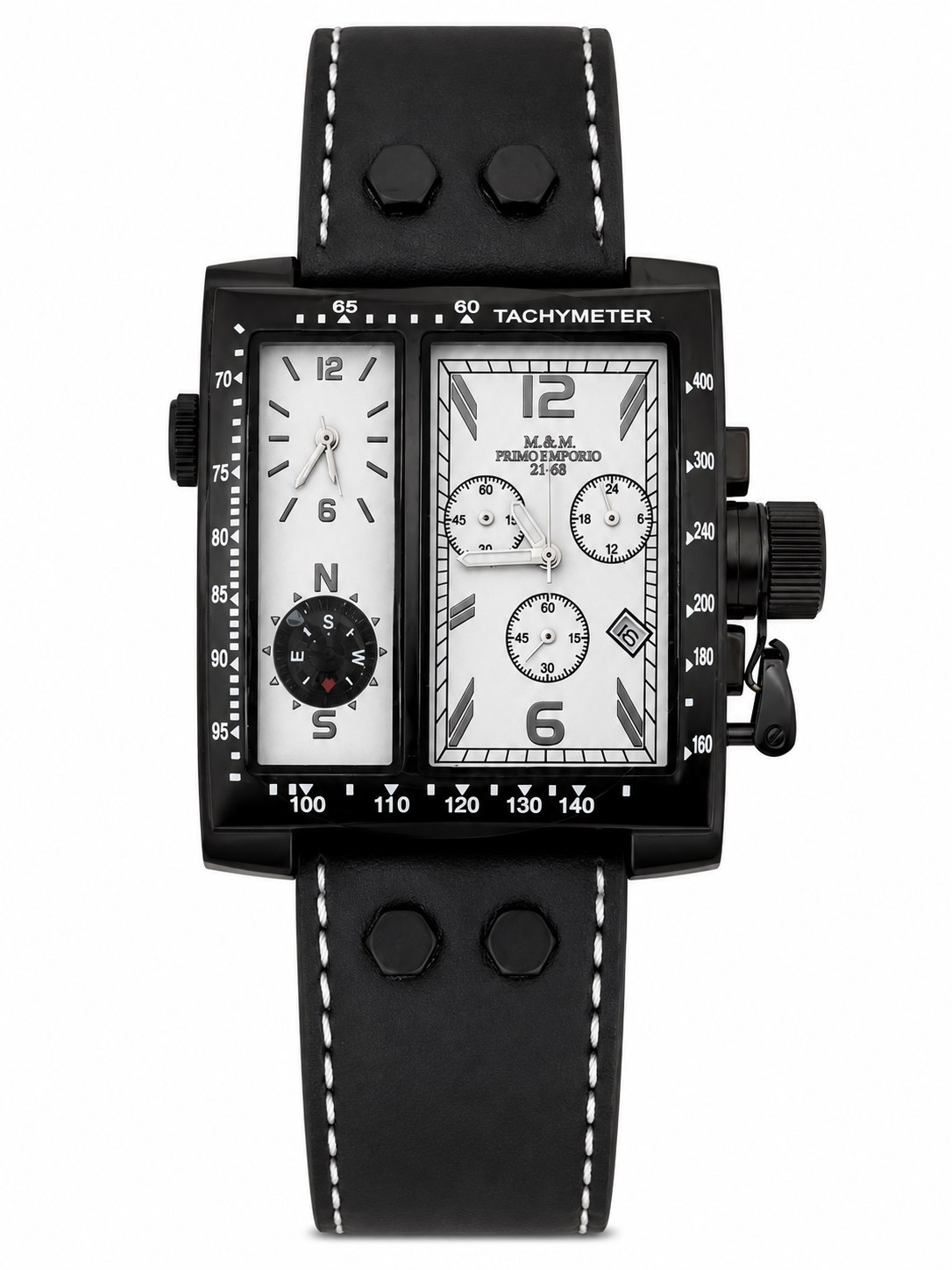 M&M Primo Emporio Cronografo Dual Time 21-68 – Bussola Cinturino Pelle Nero