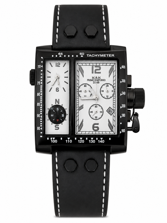 M&M Primo Emporio Cronografo Dual Time 21-68 – Bussola Cinturino Pelle Nero