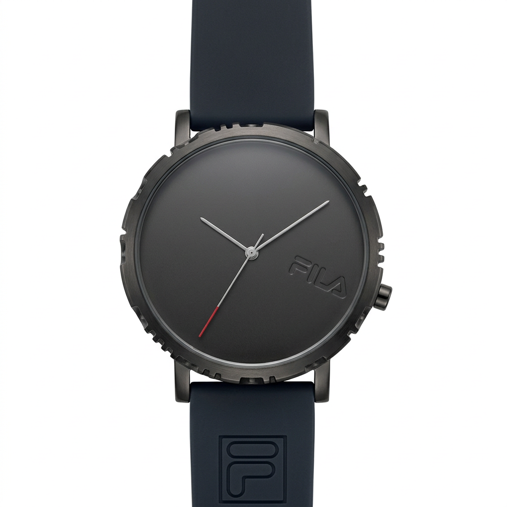 Orologio FILA antracite minimal con cinturino blu scuro e dettaglio rosso