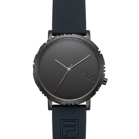 Orologio FILA antracite minimal con cinturino blu scuro e dettaglio rosso