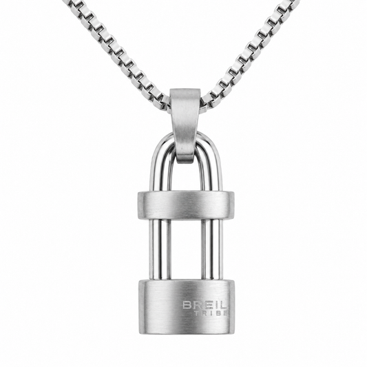 Breil Tribe – Collana Pendente Lucchetto Acciaio Spazzolato con Catena Veneziana