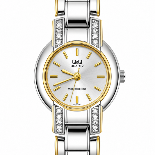 Q&Q Quartz GE15-401 – Orologio Bicolore con Cristalli Water Resist