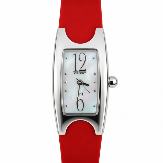 Orologio Orient Lady Bangle Red - Cassa Avvolgente Silver con Quadrante Madreperla e Cinturino Rosso