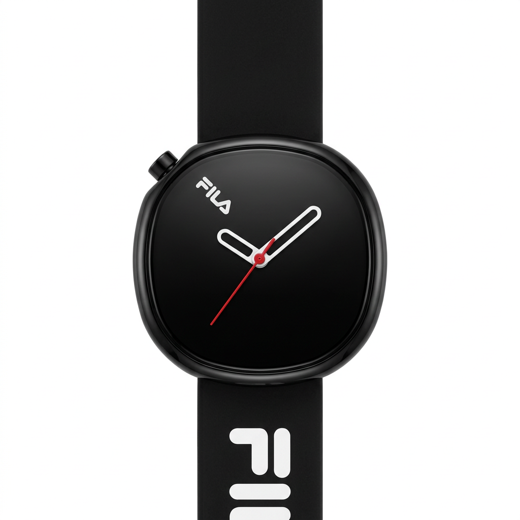 Orologio FILA total black con cassa asimmetrica, lancette bianche e secondi rossi