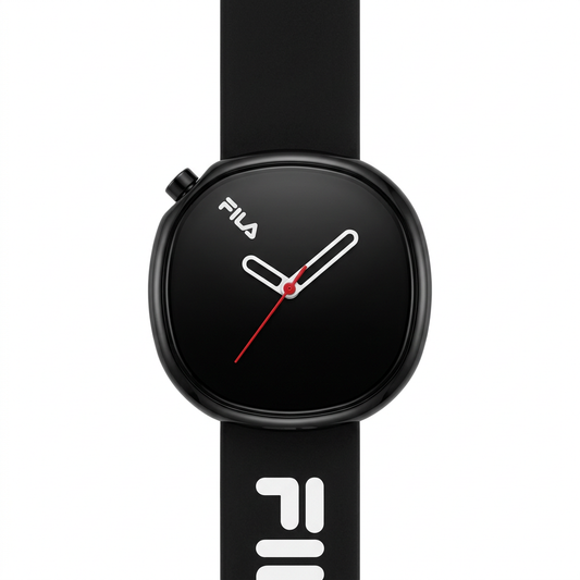 Orologio FILA total black con cassa asimmetrica, lancette bianche e secondi rossi