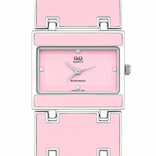 Q&Q Quartz Orologio Donna – Bracciale a Piastre Rosa Cassa Rettangolare Quadrante Rosa WR