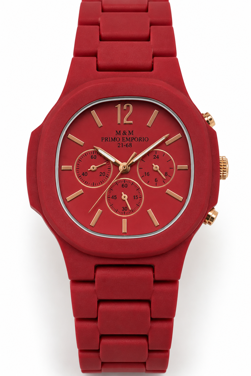 M&M Primo Emporio 21-68 — Cronografo Sportivo Total Red Mat | Indici e Lancette Rose Gold