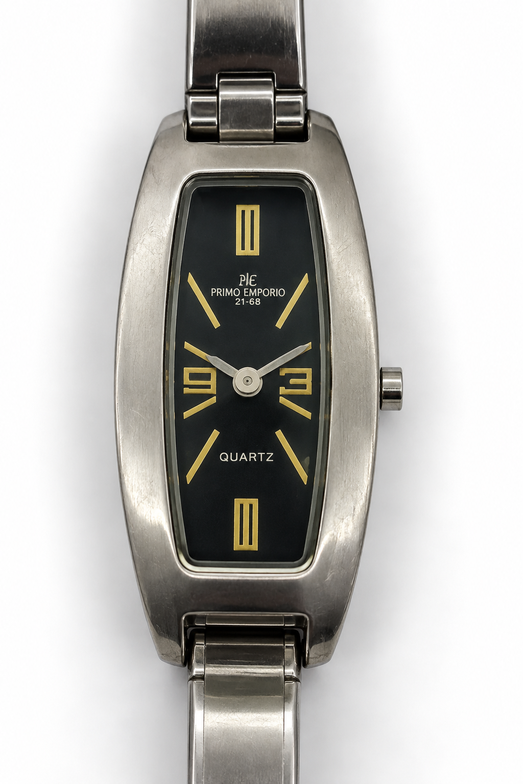 Primo Emporio 21-68 orologio donna cassa tonneau acciaio spazzolato quadrante nero indici gold bracciale silver