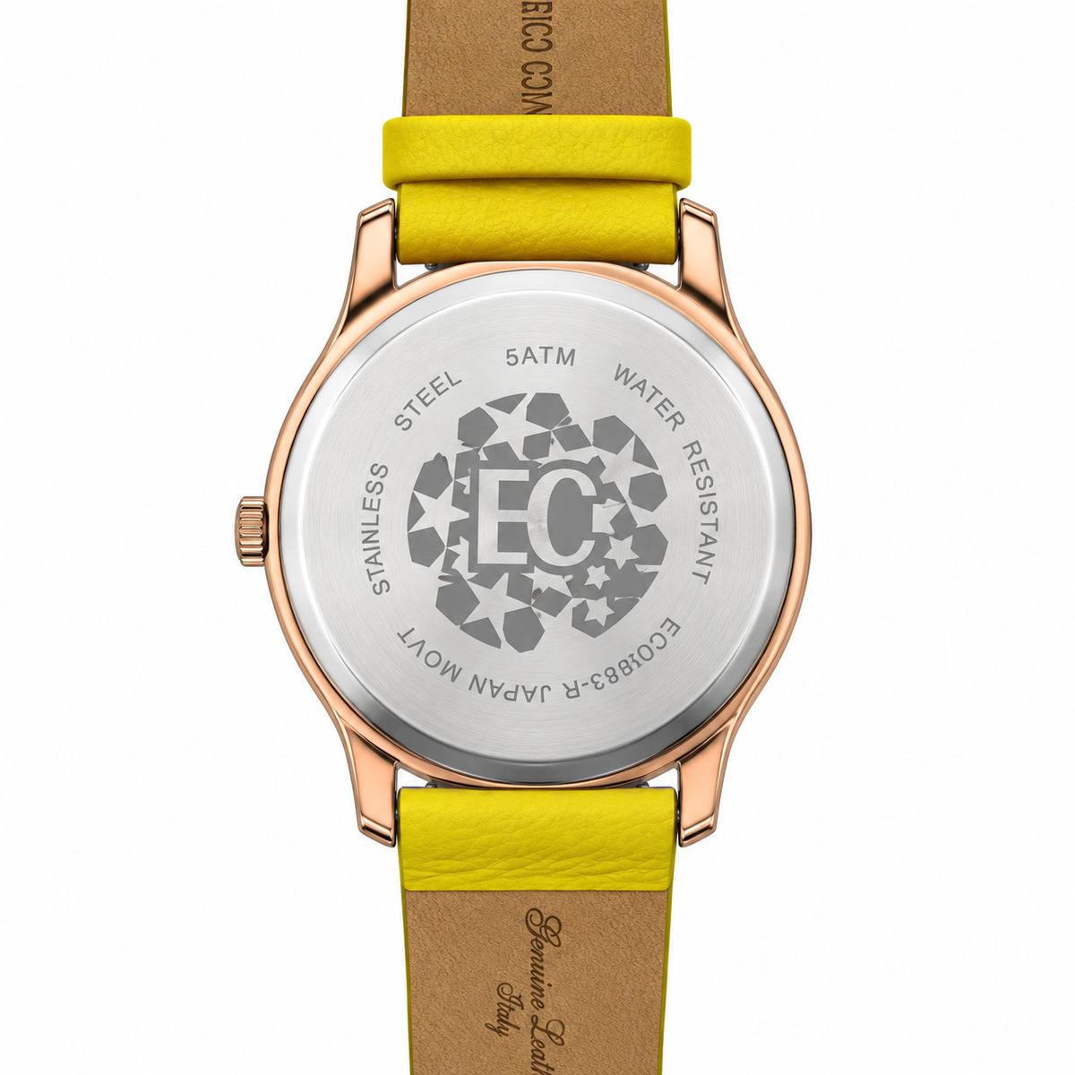 Enrico Coveri – Orologio Donna Stelle Glitter Quadrante Giallo Rose Gold Cinturino Pelle