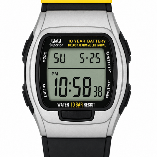 Q&Q Superior Orologio Digitale Uomo – Batteria 10 Anni Melody Alarm WR 10 Bar
