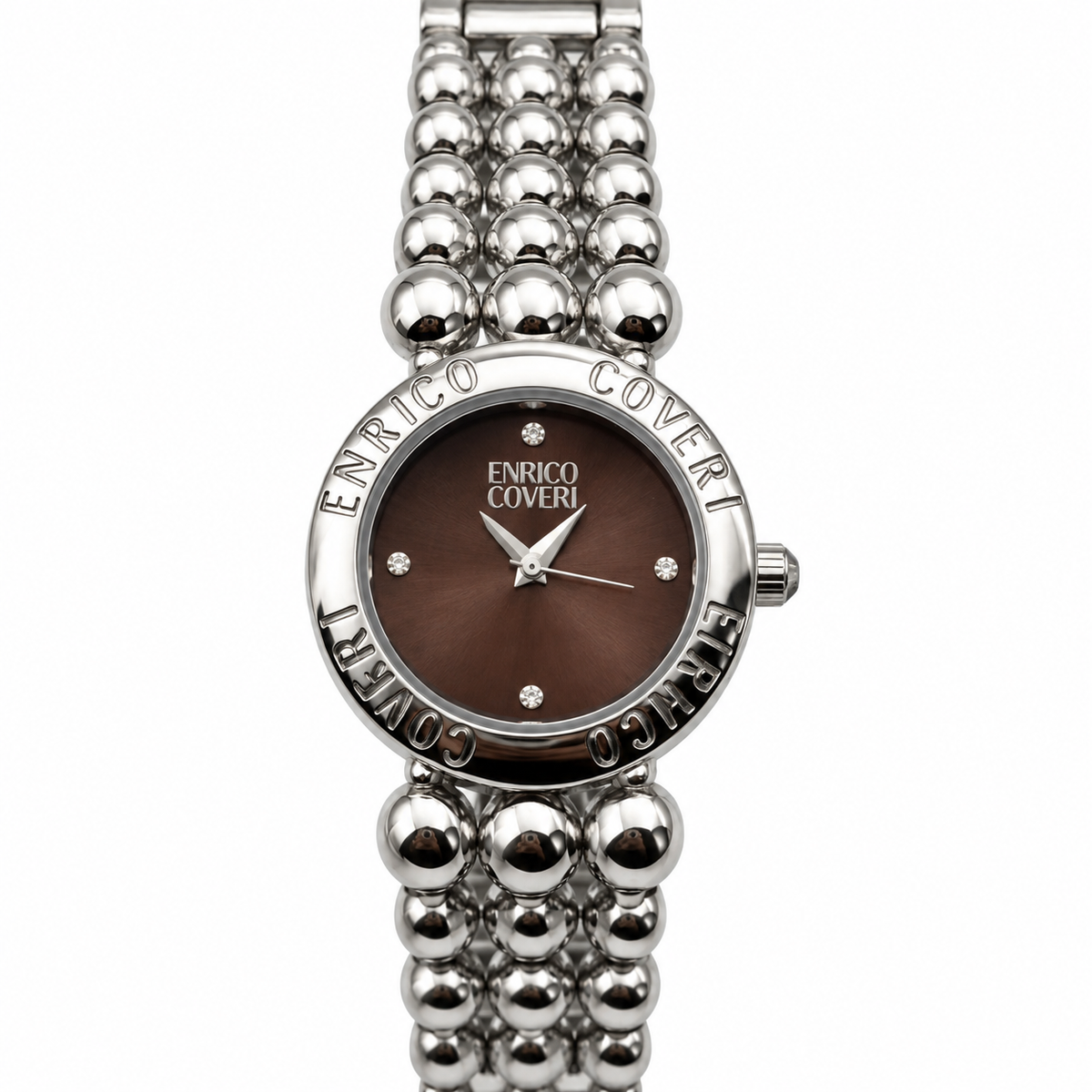 Enrico Coveri – Orologio Donna Bracciale a Sfere Quadrante Marrone e Cristalli