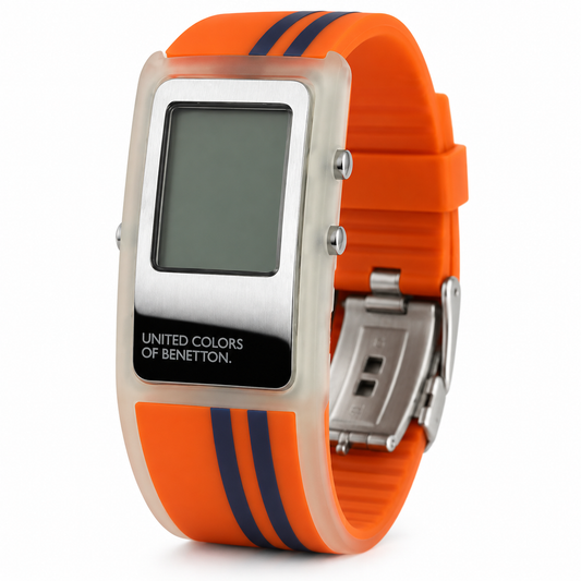 United Colors of Benetton – Orologio Digitale Arancione con Strisce Navy
