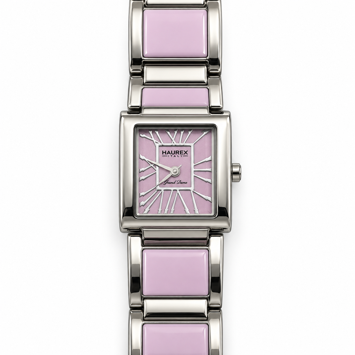 Orologio Haurex Grand Time rettangolare rosa con bracciale in acciaio e inserti coordinati