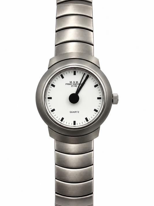 M.&M. Primo Emporio 21-68 — Orologio Minimalista Cassa Rotonda Acciaio Satinato Quadrante Bianco Bracciale Elastico