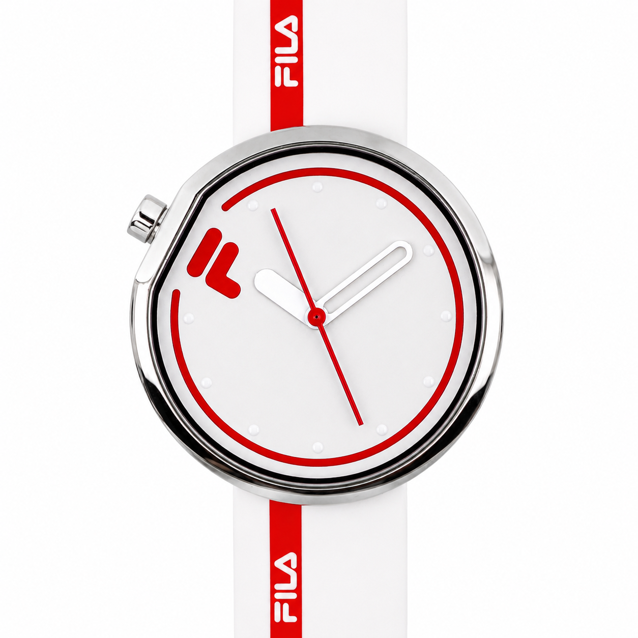 FILA Sport Watch – Quadrante Bianco, Cassa Silver e Cinturino Silicone Bianco/Rosso
