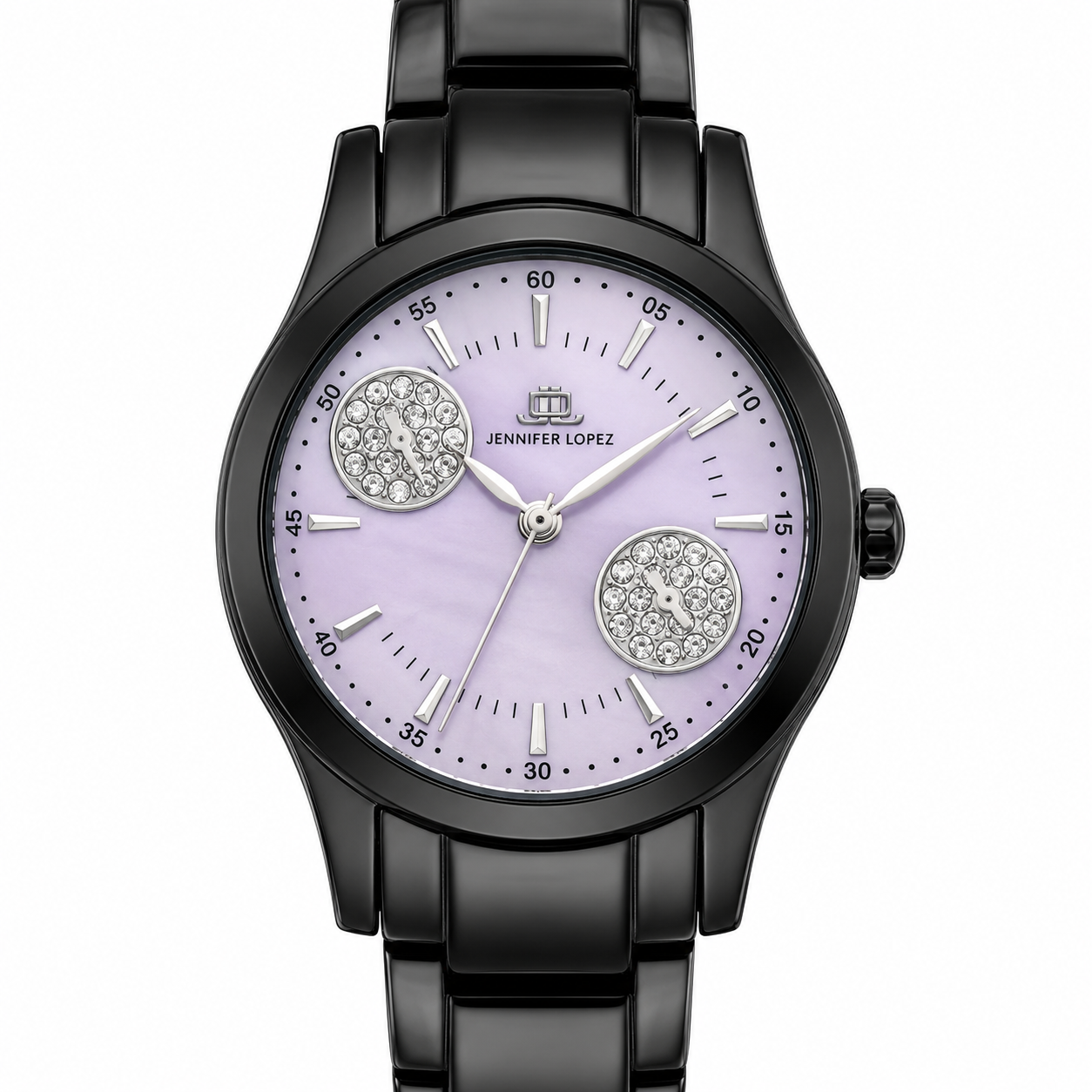 Jennifer Lopez Orologio Donna Multifunzione Nero Quadrante Lilla Madreperla Cristalli Pavé