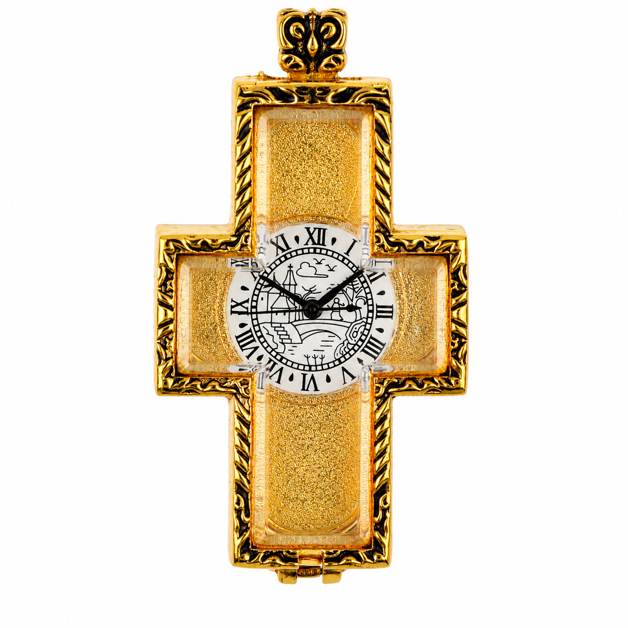 Orologio da Tasca a Croce – Dorato Barocco con Numeri Romani