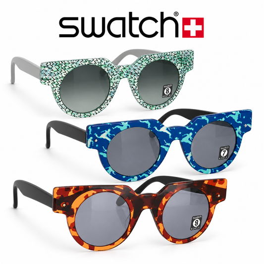 Swatch Occhiali da Sole Vintage Unisex UV400 | Leopard Camouflage · Blu Interstellar · Verde Peppermint