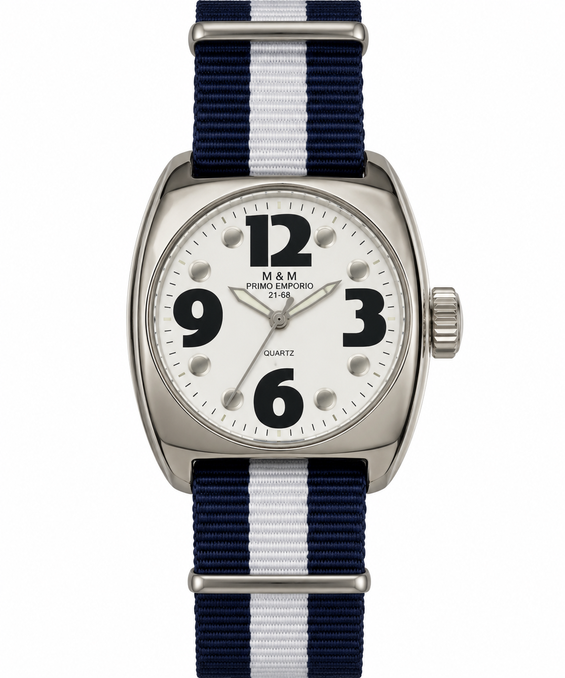 M.&M. Primo Emporio 21-68 – Orologio Unisex Cassa Acciaio Quarzo Cinturino NATO | Blu, Verde, Rosso, Bianco