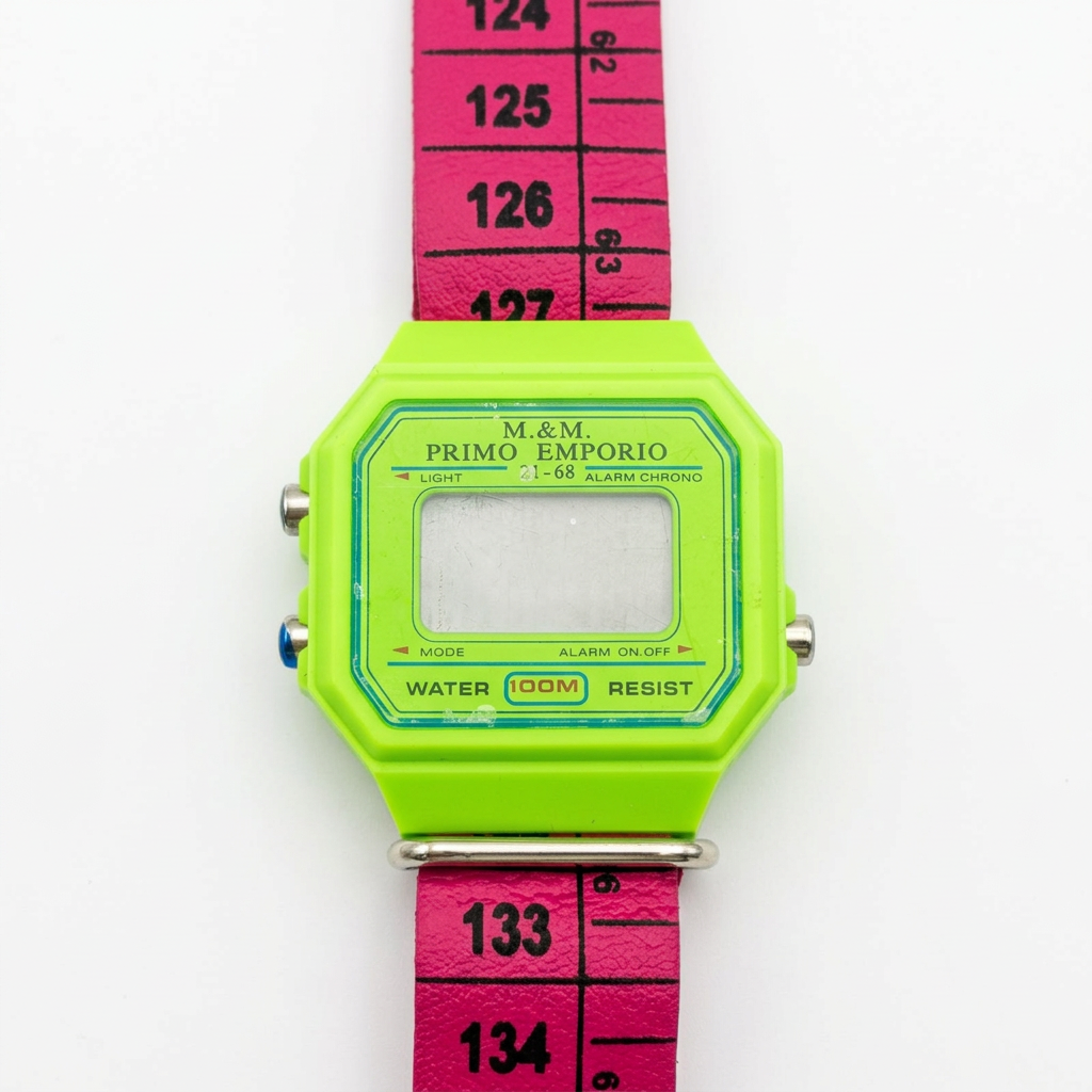 Orologio M&M Primo Emporio 21-68, cassa Verde fluo, cinturino a metro Fucsia
