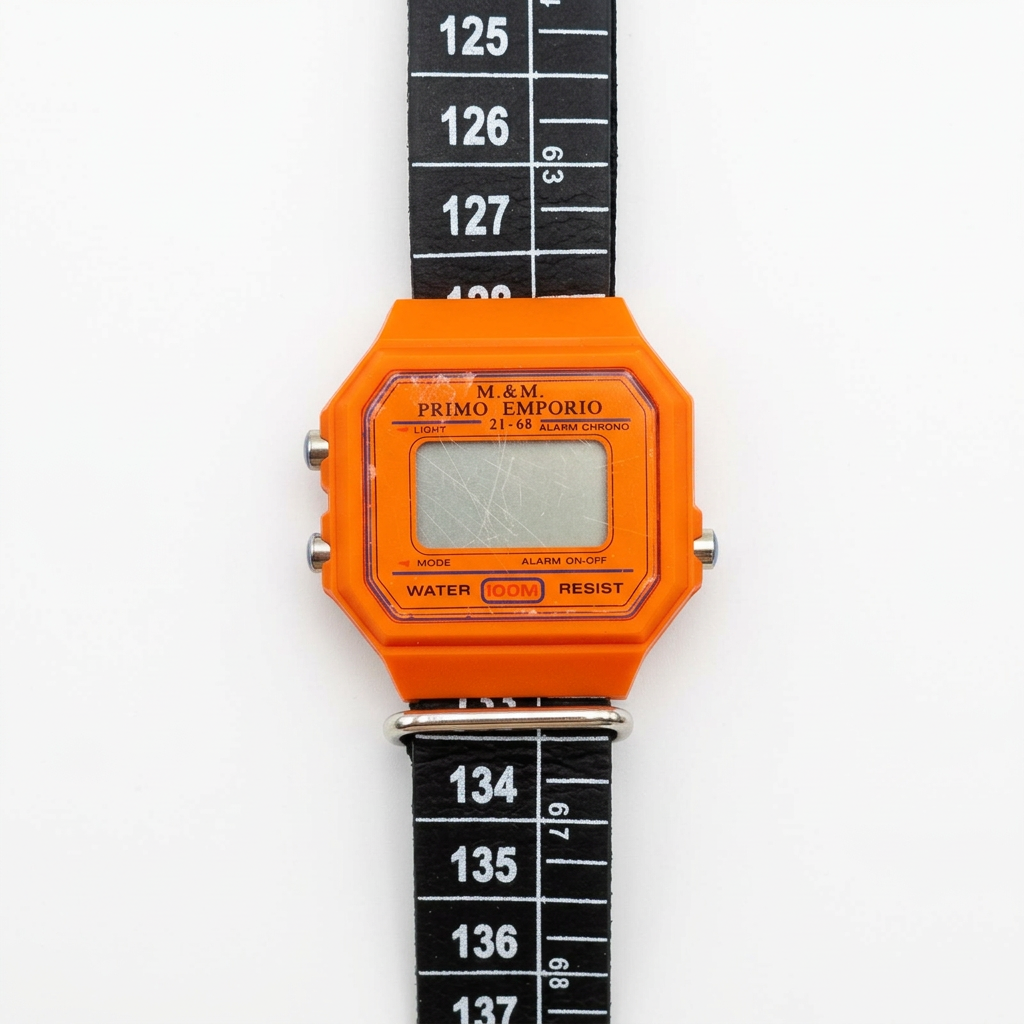 Orologio M&M Primo Emporio 21-68, cassa Arancione, cinturino a metro Nero