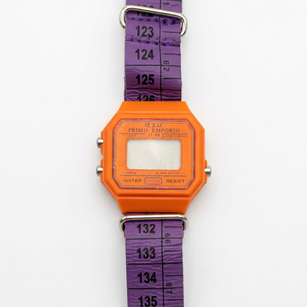 Orologio M&M Primo Emporio 21-68, cassa Arancione, cinturino a metro Viola