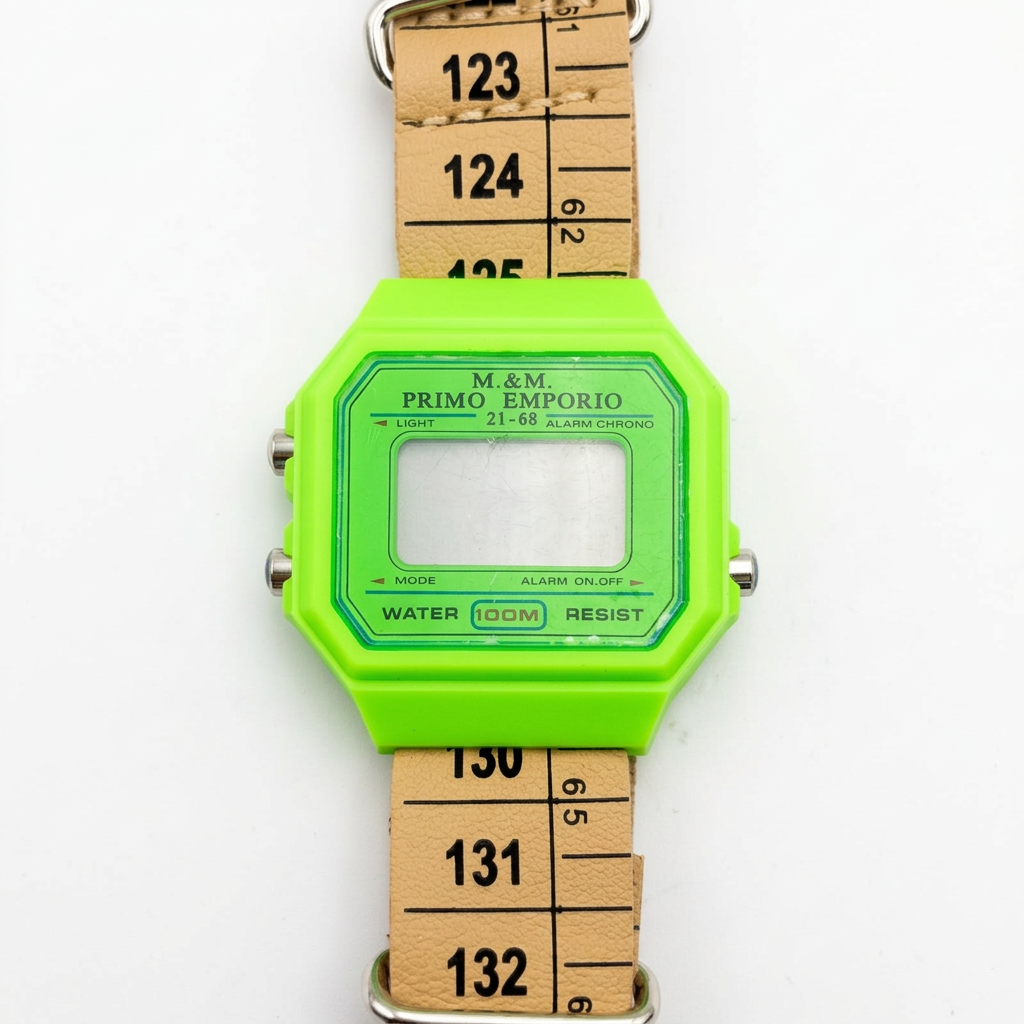 Orologio M&M Primo Emporio 21-68, cassa Verde fluo, cinturino a metro Beige