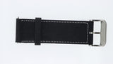 Cinturino 24MM Orologio Nero in Pelle con Cuciture a Contrasto e Fibbia Acciaio