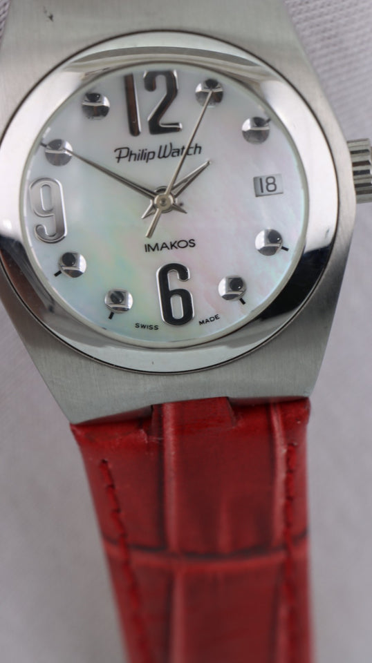 Orologio P. Watch Imakos Donna Swiss Made Madreperla Data Cinturino Rosso