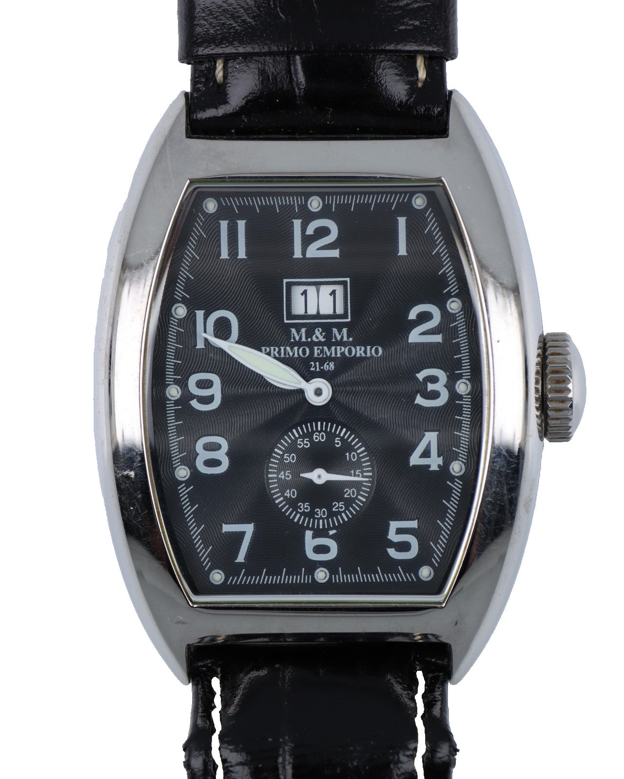 M&M Primo Emporio 21-68 Orologio Uomo Tonneau Nero Big Date Vera Pelle Quartz