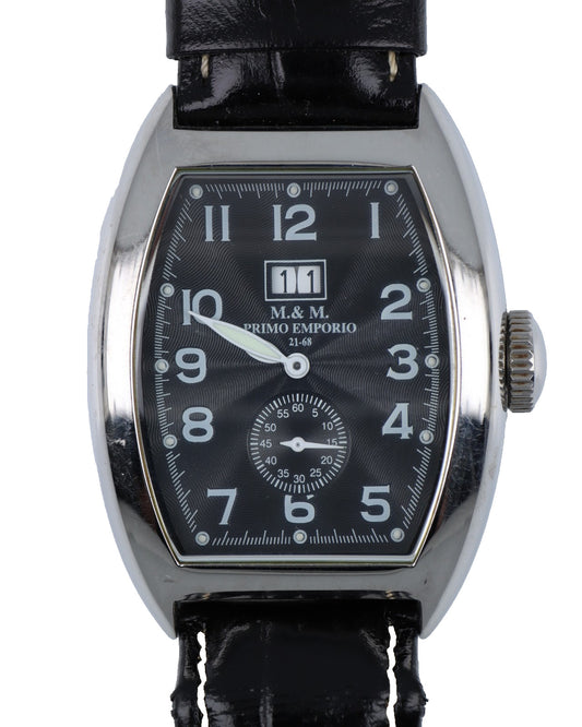M&M Primo Emporio 21-68 Orologio Uomo Tonneau Nero Big Date Vera Pelle Quartz
