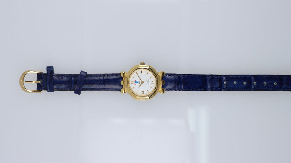 Orologio Donna Time Free Quartz 3ATM Dorato Quadrante Bianco Cinturino Pelle Blu