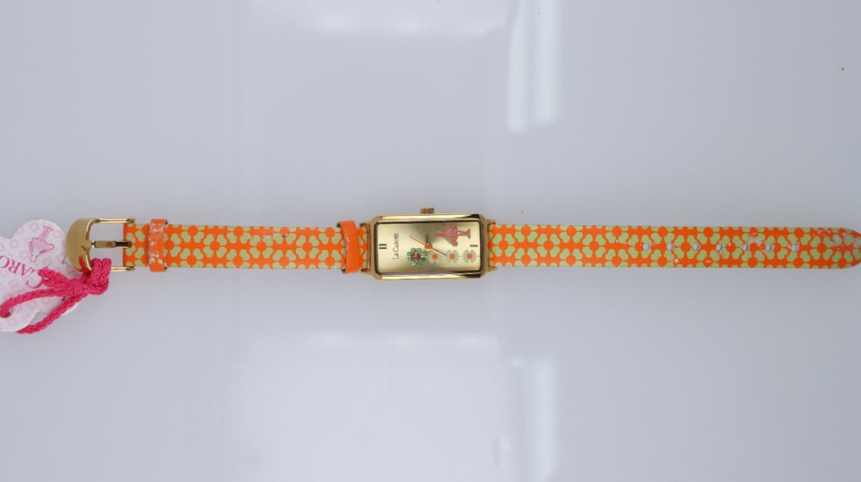Orologio Donna Le Carose Rettangolare Arancione Fiori Strass Quartz Fashion