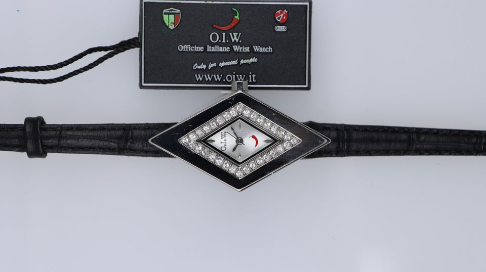 Orologio Donna O.I.W. Silver Vera Spadona Strass Quadrante Rombo Nero Elegante