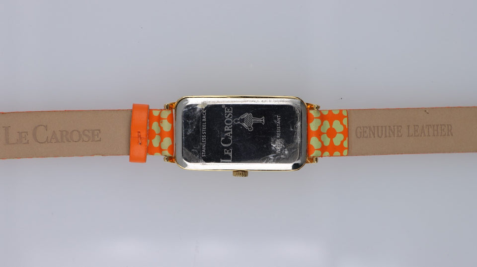 Orologio Donna Le Carose Rettangolare Arancione Fiori Strass Quartz Fashion