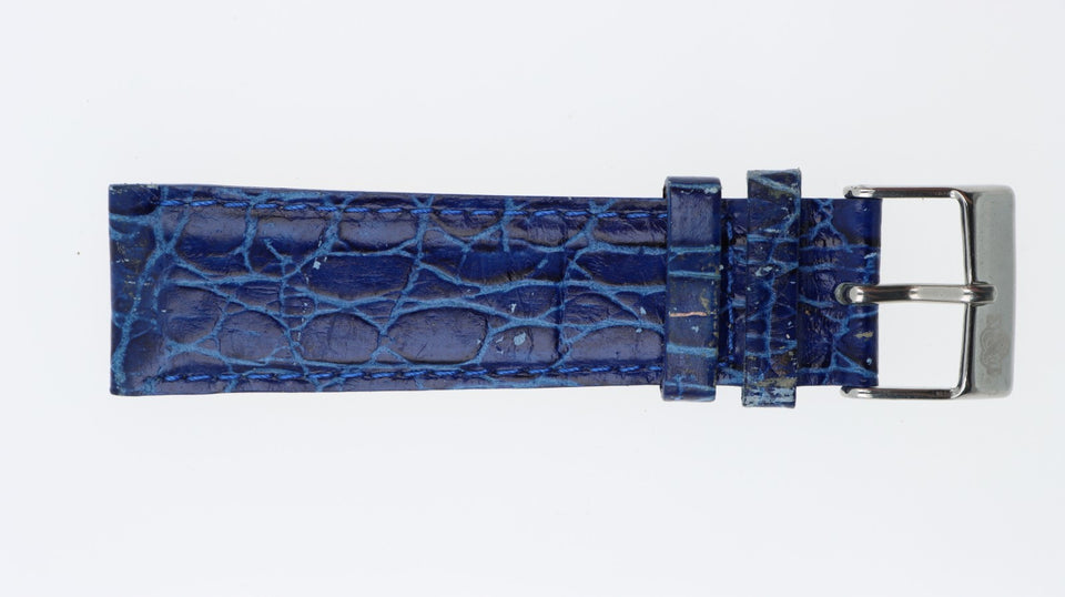 Cinturino 20mm Orologio Vera Pelle Blu Effetto Coccodrillo con Fibbia Acciaio
