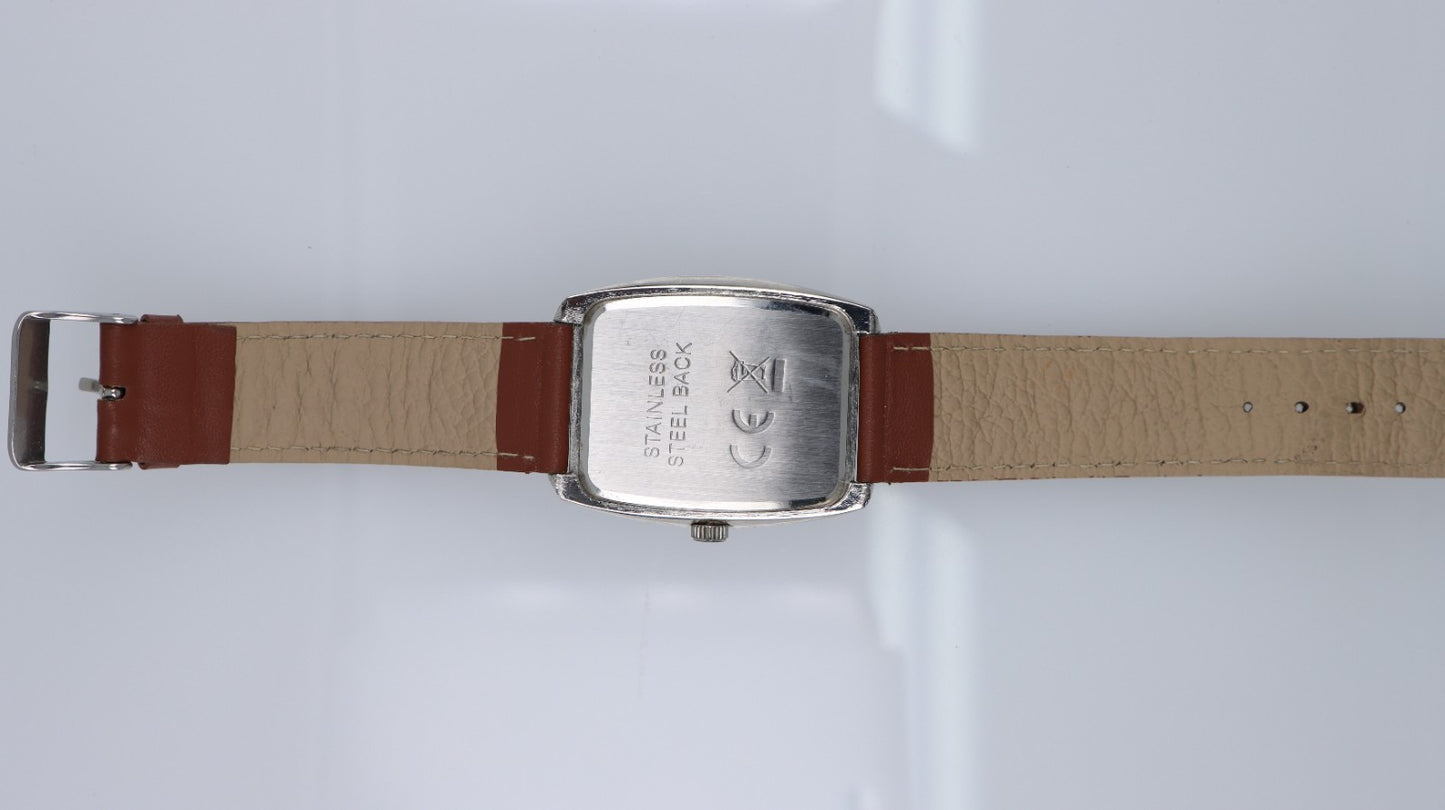 Orologio Uomo Donna Quartz Rettangolare Data Cinturino Pelle Marrone Acciaio