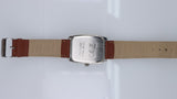 Orologio Uomo Donna Quartz Rettangolare Data Cinturino Pelle Marrone Acciaio