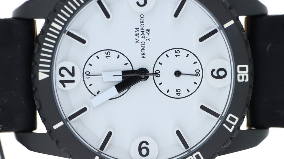 M&M Primo Emporio 21-68 Orologio Uomo Nero Quadrante Bianco Stile Diver