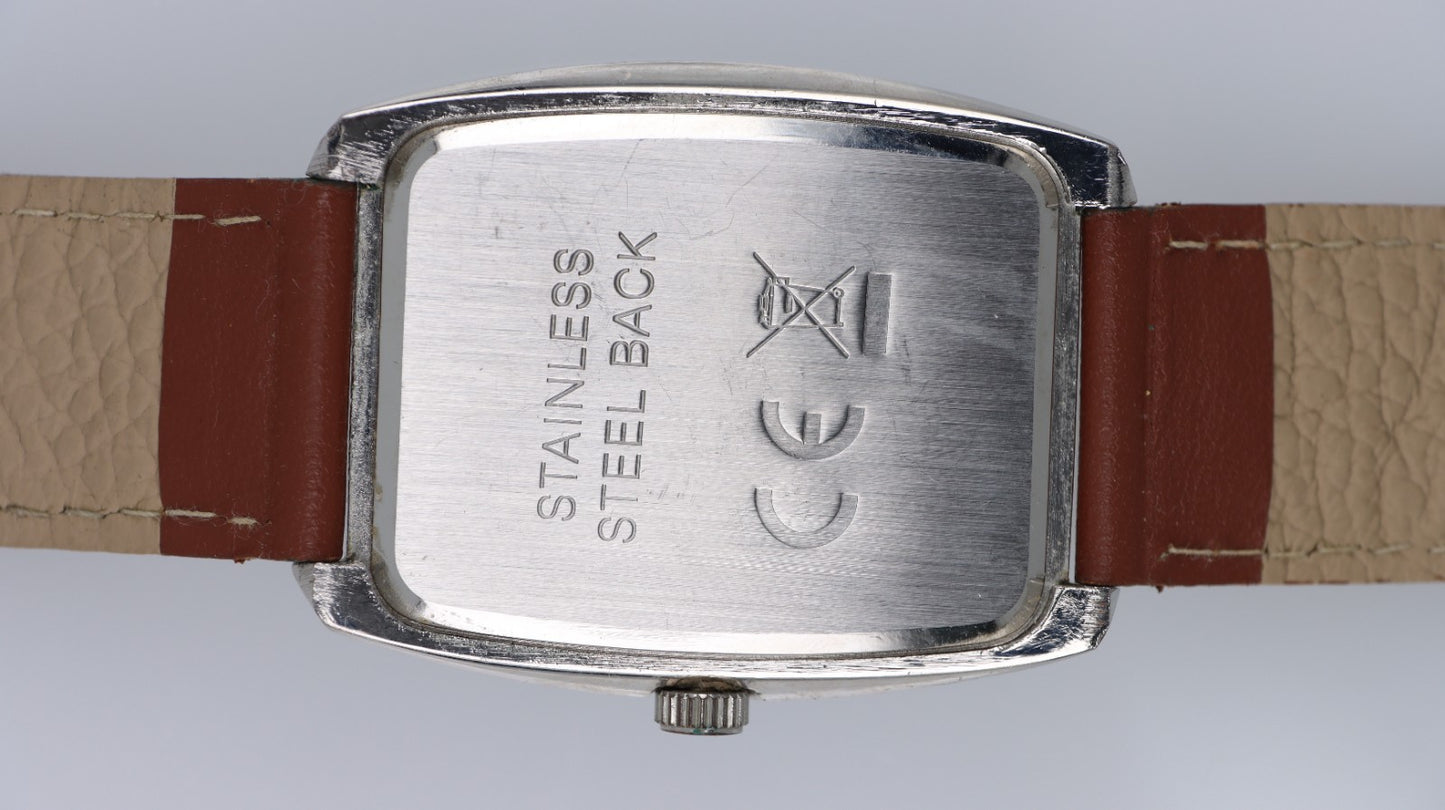 Orologio Uomo Donna Quartz Rettangolare Data Cinturino Pelle Marrone Acciaio