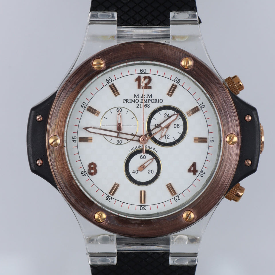 Orologio M&M Primo Emporio Uomo Chronograph Nero Oro Rosa Silicone Quartz