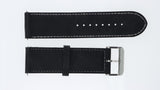 Cinturino 24MM Orologio Nero in Pelle con Cuciture a Contrasto e Fibbia Acciaio