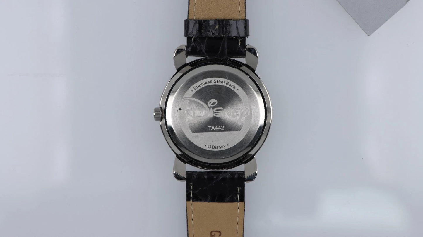 Orologio Disney Donna Mickey Mouse Nero Strass Pelle Genuine Leather TA442